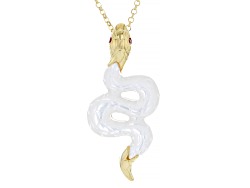 White South Sea Mother-Of-Pearl & Lab Created Ruby 18k Yellow Gold Over Silver Pendant With Chain