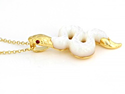 White South Sea Mother-Of-Pearl & Lab Created Ruby 18k Yellow Gold Over Silver Pendant With Chain