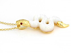 White South Sea Mother-Of-Pearl & Lab Created Ruby 18k Yellow Gold Over Silver Pendant With Chain