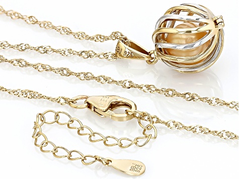 Golden Cultured South Sea Pearl 18k Yellow Gold And Rhodium Over Silver Pendant With Chain