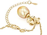 Golden Cultured South Sea Pearl With Pink Sapphire 18k Yellow Gold Over Silver Pendant With Chain
