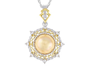 Golden Cultured South Sea Pearl With Topaz 18k Gold & Rhodium Over Silver Enhancer With Chain