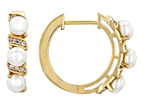 White Cultured Freshwater Pearl With White Zircon 18k Yellow Gold Over Sterling Silver Earrings