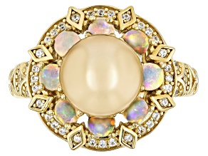 Golden Cultured South Sea Pearl With Ethiopian Opal & Zircon 18k Gold Over Sterling Silver Ring