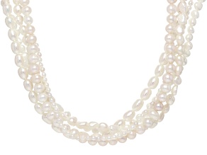 White Cultured Freshwater Pearl Rhodium Over Sterling Silver 15.5 Inch Necklace