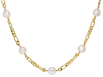 Picture of Genusis™ White Cultured Freshwater Pearl 18k Yellow Gold Over Sterling Silver 20 Inch Necklace