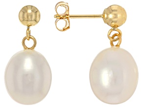 White Cultured Freshwater Pearl 14k Yellow Gold Earrings