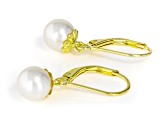 7mm White Cultured Japanese Akoya Pearl 18k Yellow Gold Over Sterling Silver Earrings