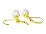 7mm White Cultured Japanese Akoya Pearl 18k Yellow Gold Over Sterling Silver Earrings