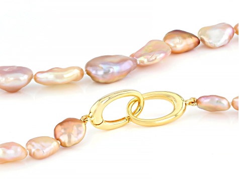 Multi-Color Cultured Keshi Freshwater Pearl 18k Yellow Gold Over
