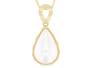 White Cultured South Sea Mabe Pearl 18k Yellow Gold Over Sterling Silver Pendant With Chain