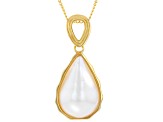 White Cultured South Sea Mabe Pearl 18k Yellow Gold Over Sterling Silver Pendant With Chain