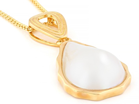 White Cultured South Sea Mabe Pearl 18k Yellow Gold Over Sterling Silver Pendant With Chain