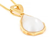 White Cultured South Sea Mabe Pearl 18k Yellow Gold Over Sterling Silver Pendant With Chain