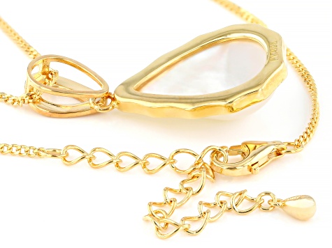 White Cultured South Sea Mabe Pearl 18k Yellow Gold Over Sterling Silver Pendant With Chain