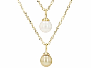 Cultured Japanese Akoya & Cultured South Sea Pearl 18k Gold Over Silver Pendant With Chain Set of 2