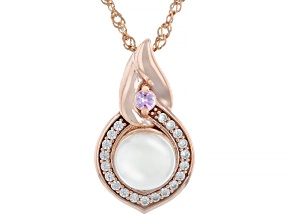 White Cultured Japanese Akoya Pearl With Sapphire & Zircon 18K Rose Gold Over Silver Pendant