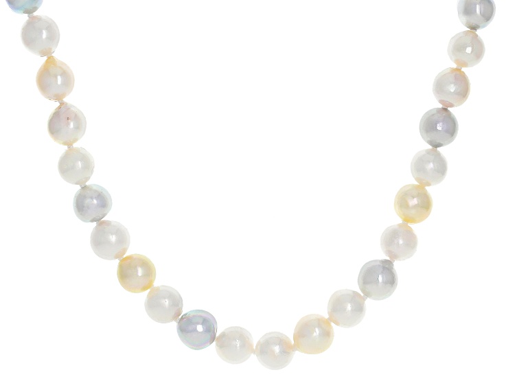 Multi-Color Cultured Japanese Akoya Pearl Rhodium Over Sterling Silver 20 Inch Strand Necklace