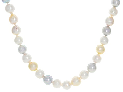 Multi-Color Cultured Japanese Akoya Pearl Rhodium Over Sterling Silver 20 Inch Strand Necklace