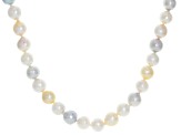 Multi-Color Cultured Japanese Akoya Pearl Rhodium Over Sterling Silver 20 Inch Strand Necklace
