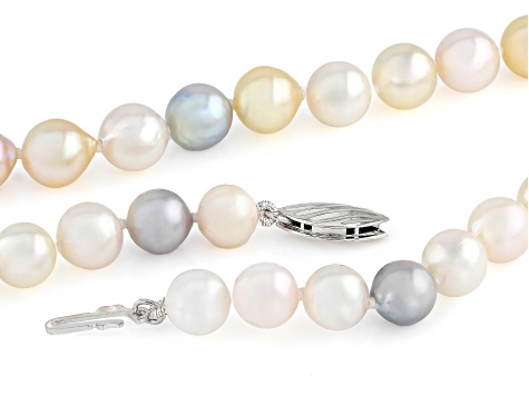 Multi-Color Cultured Japanese Akoya Pearl Rhodium Over Sterling Silver 20 Inch Strand Necklace