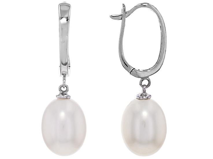 White Cultured Freshwater Pearl Rhodium Over 14k White Gold Earrings