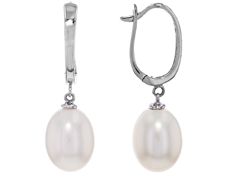 White Cultured Freshwater Pearl Rhodium Over 14k White Gold Earrings