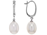 White Cultured Freshwater Pearl Rhodium Over 14k White Gold Earrings