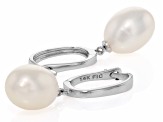 White Cultured Freshwater Pearl Rhodium Over 14k White Gold Earrings