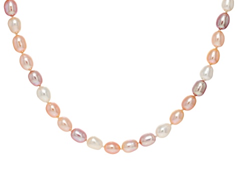 Multi-Color Cultured Freshwater Pearl Rhodium Over Sterling Silver 18 Inch Strand Necklace