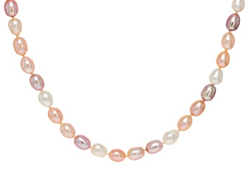 Picture of Multi-Color Cultured Freshwater Pearl Rhodium Over Sterling Silver 18 Inch Strand Necklace