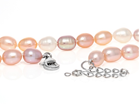Multi-Color Cultured Freshwater Pearl Rhodium Over Sterling Silver 18 Inch Strand Necklace