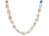 Cultured Freshwater Pearl With Citrine, Smokey & Rose Quartz, Aquamarine, Prehnite Necklace