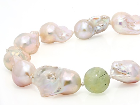Cultured Freshwater Pearl With Citrine, Smokey & Rose Quartz, Aquamarine, Prehnite Necklace
