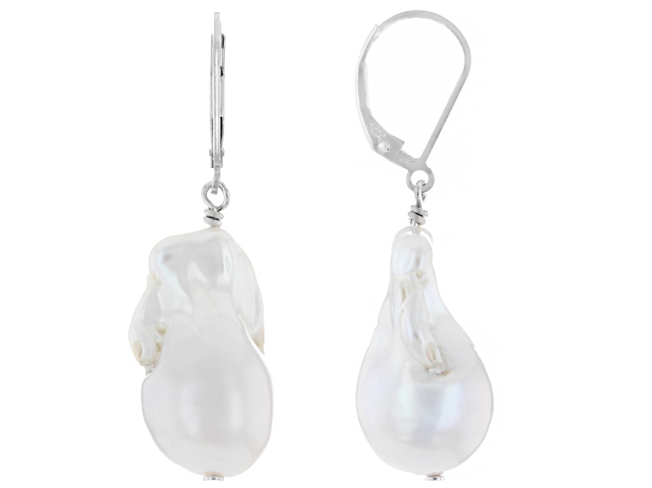 Genusis™ White Cultured Freshwater Pearl Rhodium Over Sterling Silver Earrings