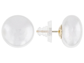 White Cultured Freshwater Pearl 14k Yellow Gold Stud Earrings