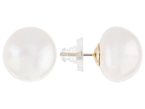 White Cultured Freshwater Pearl 14k Yellow Gold Stud Earrings