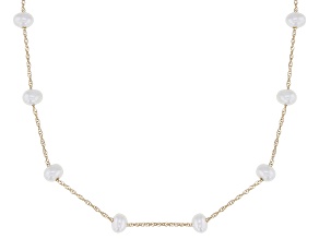 White Cultured Freshwater Pearl 14k Yellow Gold 18 Inch Station Necklace