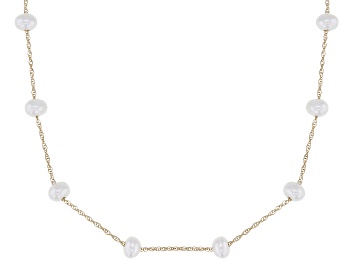 Picture of White Cultured Freshwater Pearl 14k Yellow Gold 18 Inch Station Necklace