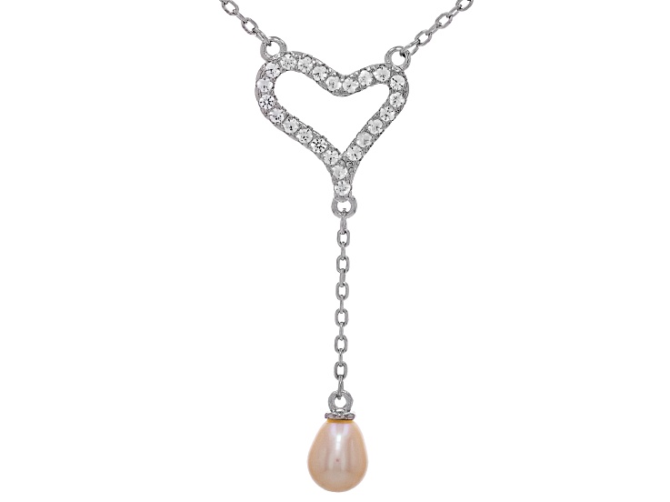 Pink Cultured Freshwater Pearl With Lab Created Sapphire Rhodium