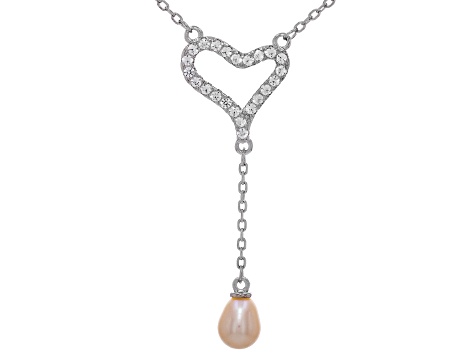 Pink Cultured Freshwater Pearl With Lab Created Sapphire Rhodium