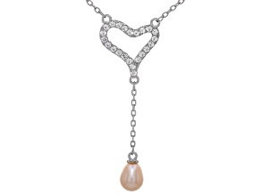 Pink Cultured Freshwater Pearl With Lab Created Sapphire Rhodium Over Silver 16 Inch Necklace