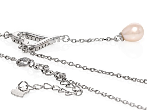 Pink Cultured Freshwater Pearl With Lab Created Sapphire Rhodium