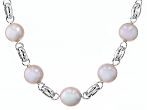 Pink Cultured Kasumiga Pearl Rhodium Over Sterling Silver 17 1/2 Inch Necklace
