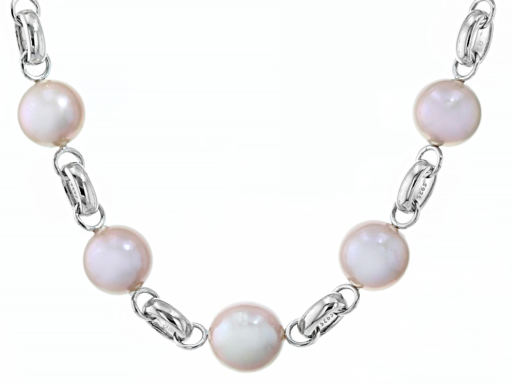 Pink Cultured Kasumiga Pearl Rhodium Over Sterling Silver 17 1/2 Inch Necklace