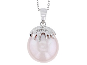Genusis™ Pink Cultured Freshwater Pearl & Cubic Zirconia Rhodium Over Sterling Silver Pendant