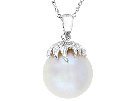 Genusis™ White Cultured Freshwater Pearl & Cubic Zirconia Rhodium Over Silver Pendant With Chain