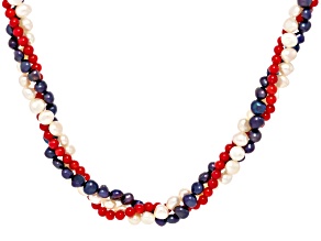 Multi-Color Cultured Freshwater Pearl & Coral Beads Rhodium Over Silver 20 Inch Strand Necklace