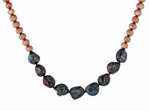 Multi-Color Cultured Freshwater Pearl Rhodium Over Sterling Silver Necklace