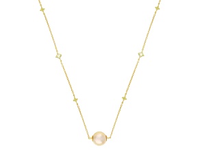 Golden South Sea Pearl With Yellow Moissanite 18k Yellow Gold Over Sterling Silver 20 Inch Necklace